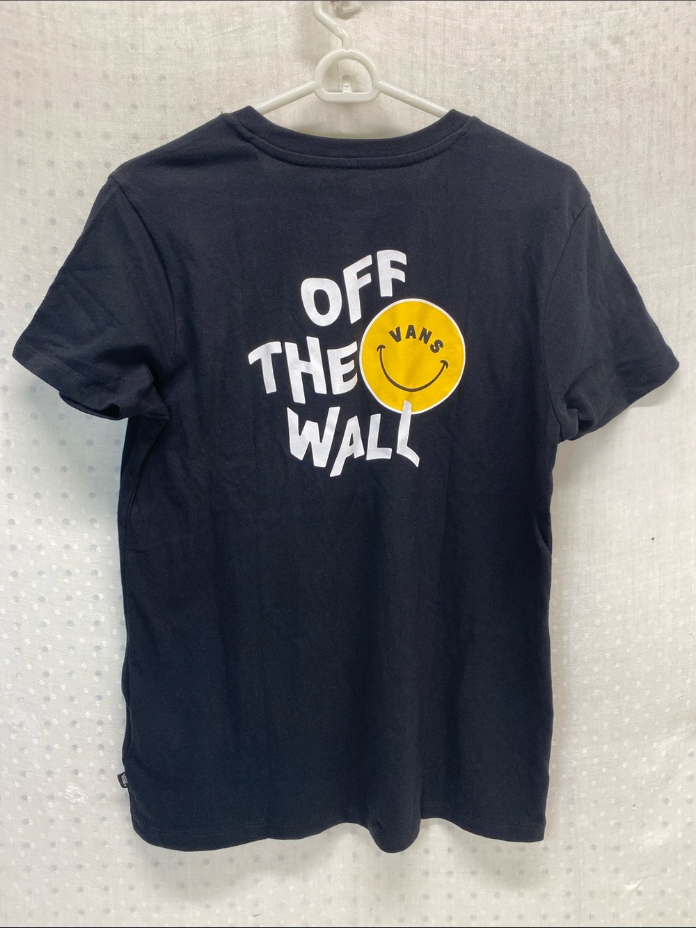 Vans Black Tee with Yellow Smiley 'Off The Wall' Graphic Relaxed BFF Cut Size M